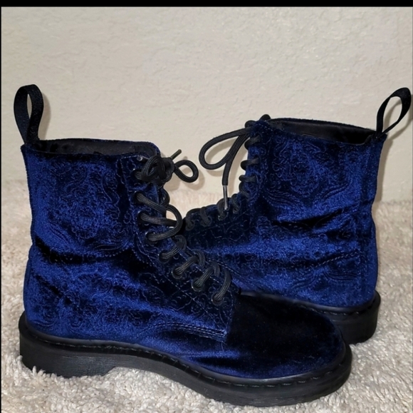 Dr. Martens Blue Velvet Boots - Picture 3 of 14